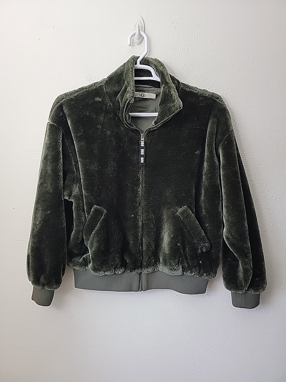 UGG Women's Plush Zip-Up Bomber Jacket - Olive Green